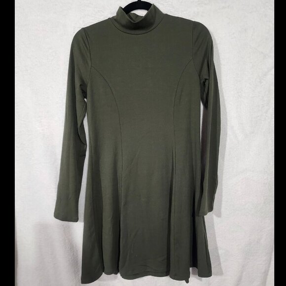 Forever 21 Womens Dress SZ L Olive Grn Lng Slv Mock Nck Skater drk academia prep - Picture 1 of 8